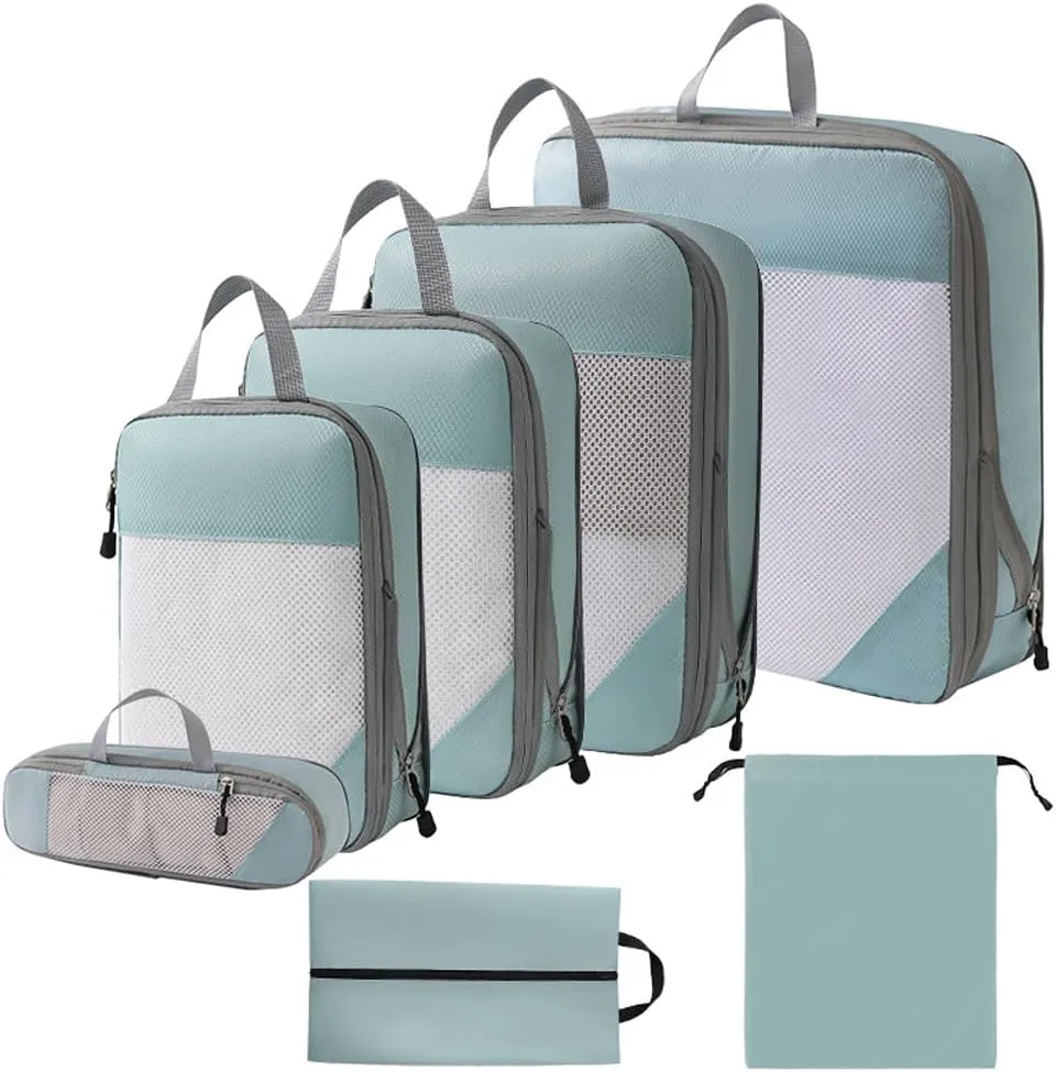 1 Set Packing Cubes Compressible Travel Packing Organizer for Carry on Suitcase, Korean Blue