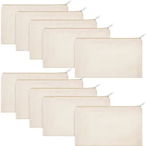 10 Pieces Cosmetic Canvas Pouch Bag Multipurpose Makeup Bag with Zipper Cotton Canvas Travel Toiletry Pouch DIY Craft(S,Beige)