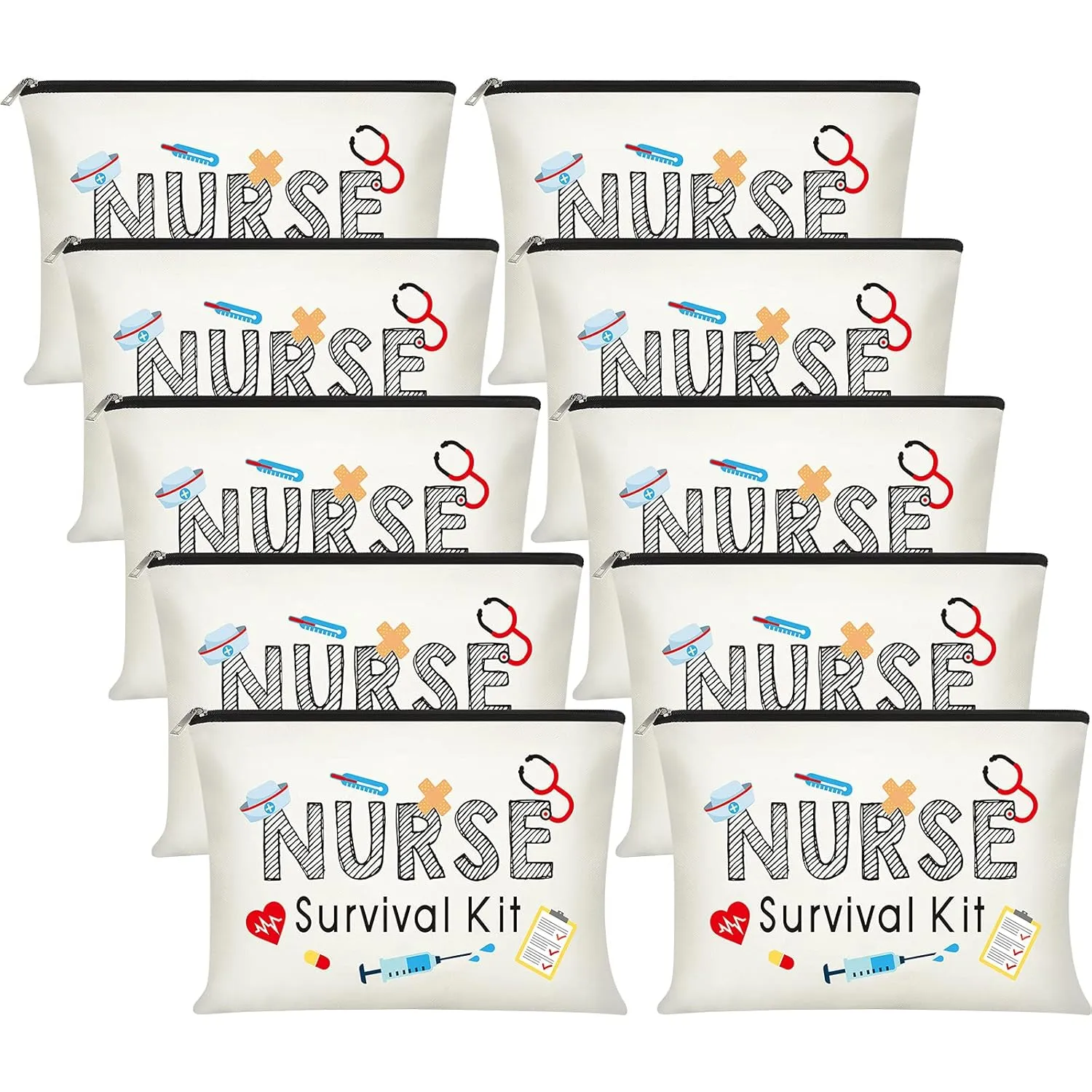 10 Pieces Nurse Survival Kit Makeup Bags, Best Nurse Ever Cosmetic Bag, Nurse Practitioner Gifts Toiletry Bag, Funny Travel Bag Nurses Party Supplies Gifts Nursing Gifts