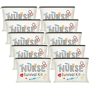10 Pieces Nurse Survival Kit Makeup Bags, Best Nurse Ever Cosmetic Bag, Nurse Practitioner Gifts Toiletry Bag, Funny Travel Bag Nurses Party Supplies Gifts Nursing Gifts