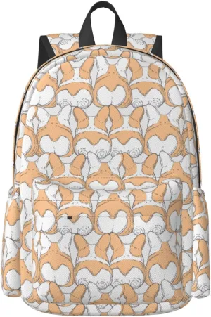 17 inch Backpack Corgi Bun Seamless Back Dogs Laptop Backpack School Bookbag Shoulder Bag Casual Daypack