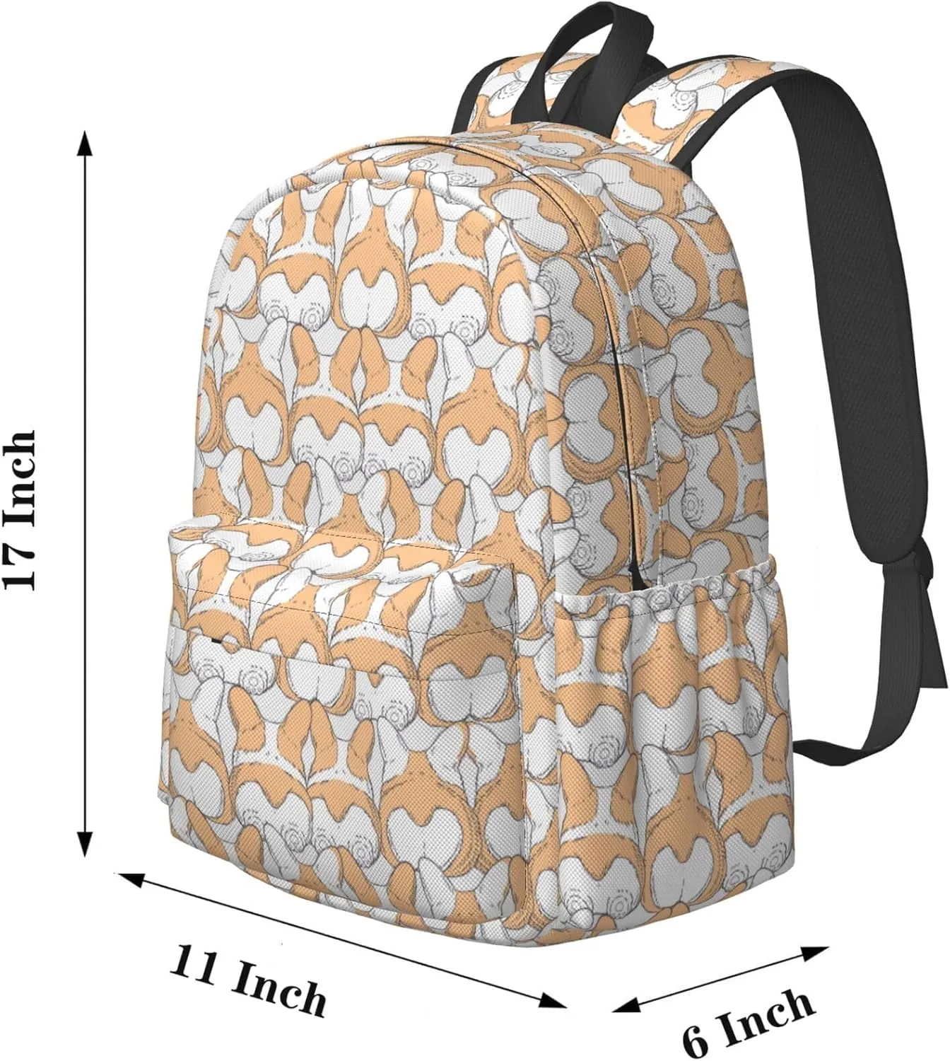 17 inch Backpack Corgi Bun Seamless Back Dogs Laptop Backpack School Bookbag Shoulder Bag Casual Daypack