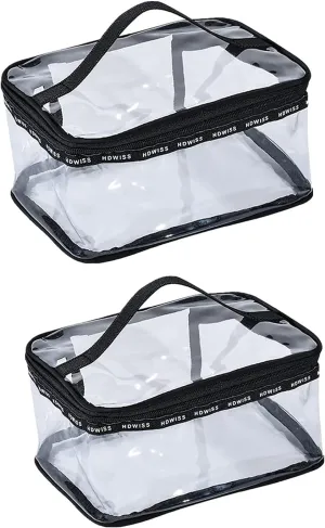 2 Pack Clear Makeup Bag Travel Storage Bag Portable Transparent Zipper Bathroom Waterproof Toiletry Bag With Handle(1large 1medium)
