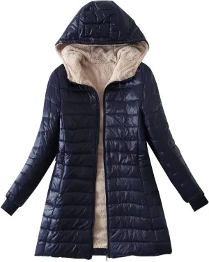 AMDBEL Long Puffer Jacket Women With Hood Plus Size Down Coat Cotton Cover Coat Lightweight Down Coat With Hood Winter Jacket