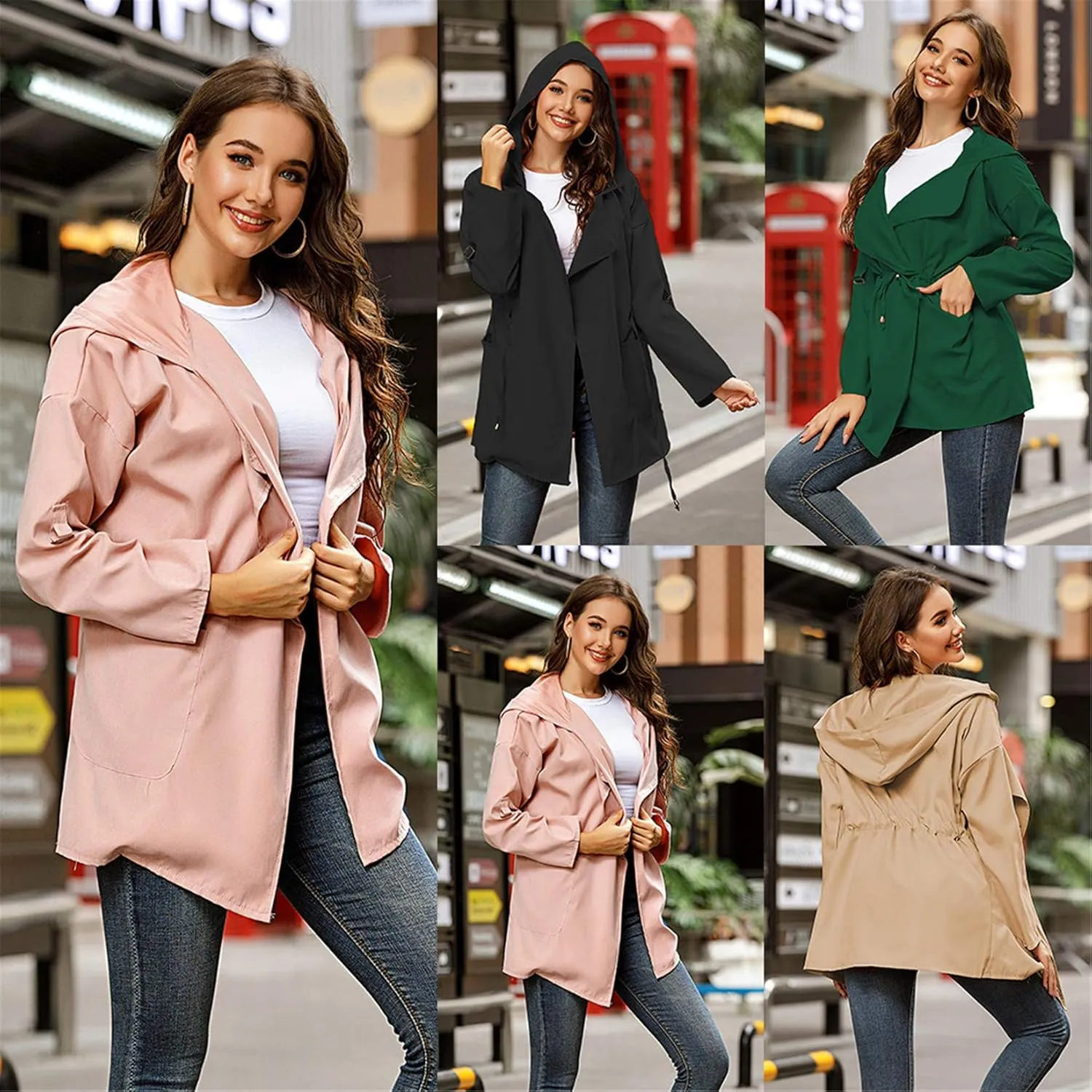 Andongnywell Women's Waterproof Trench Coat Lightweight Rain Jacket Packable Windbreaker with Hood Coats