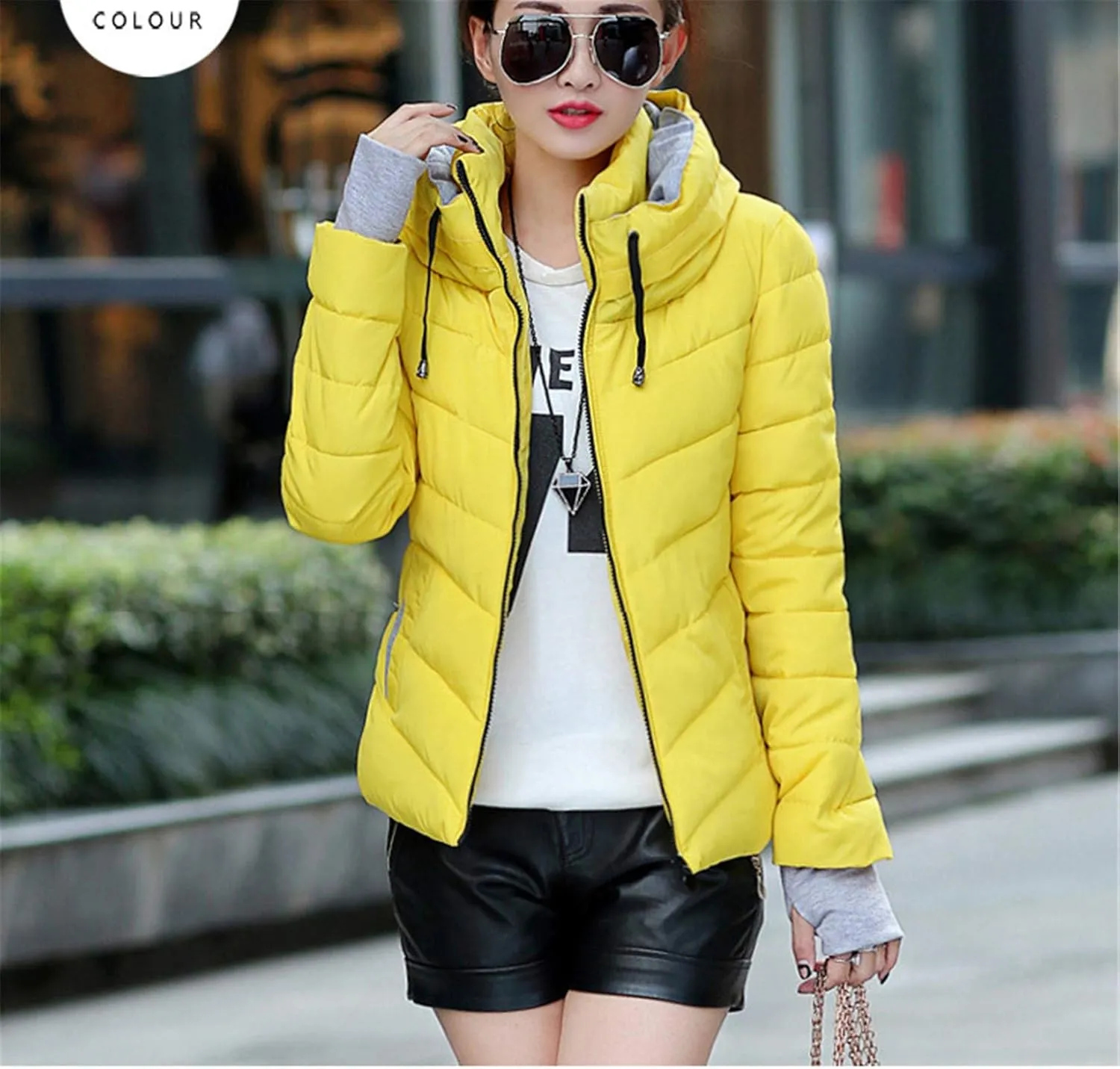 Andongnywell Women's Winter Parka Jacket Warm Stand Collar Cotton Quilted Down Coat Short Jacket Lightweight Coats (Yellow 1,3X-Large)