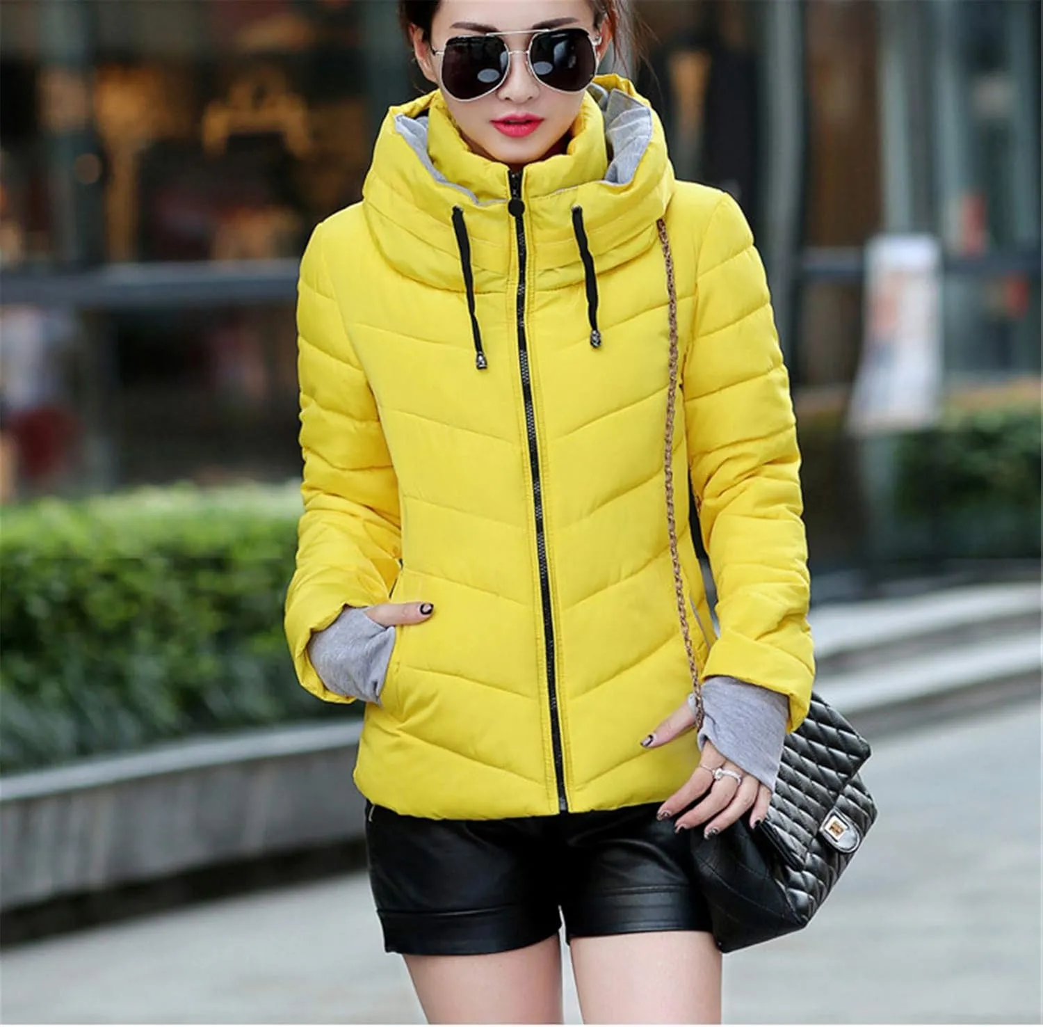 Andongnywell Women's Winter Parka Jacket Warm Stand Collar Cotton Quilted Down Coat Short Jacket Lightweight Coats (Yellow 1,3X-Large)