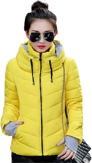 Andongnywell Women's Winter Parka Jacket Warm Stand Collar Cotton Quilted Down Coat Short Jacket Lightweight Coats (Yellow 1,3X-Large)