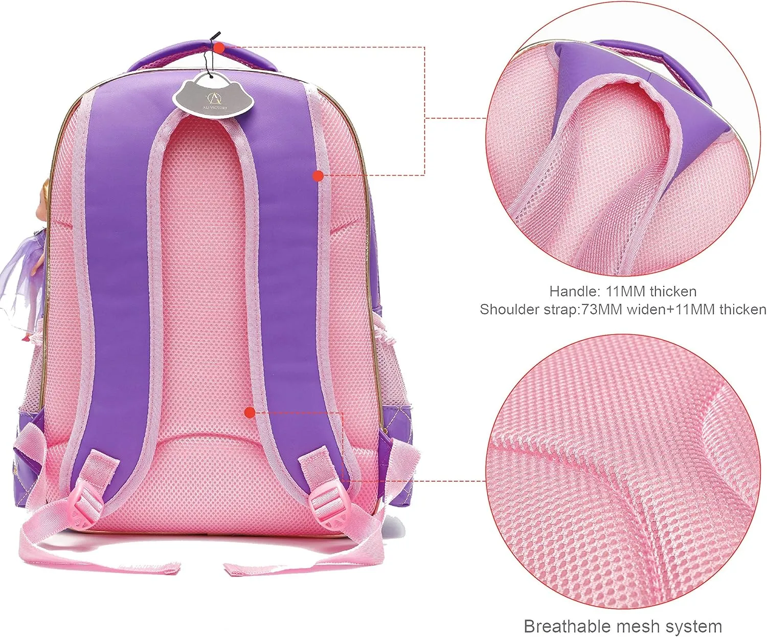 AO ALI VICTORY Backpack for Girls, Waterproof Kids Backpacks School Bag Toddler Bookbags Cute Travel Daypack (Large, A-Purple)