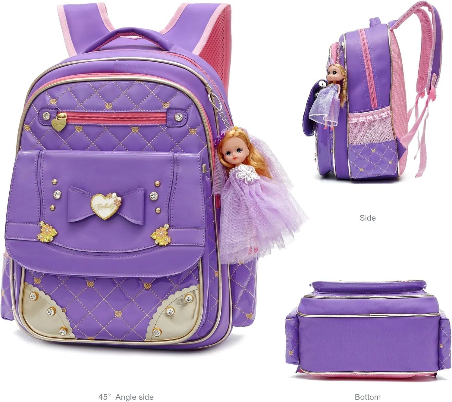 AO ALI VICTORY Backpack for Girls, Waterproof Kids Backpacks School Bag Toddler Bookbags Cute Travel Daypack (Large, A-Purple)