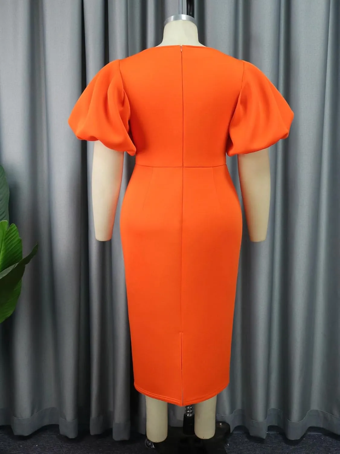 AOMEI Women's Plus Size Square Neck Orange Dress Puff Sleeve Cut Out Bodycon Elegant Office Midi Dresses for Women 2025