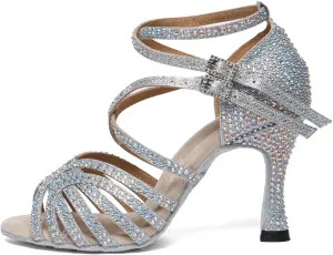 AOQUNFS Latin Dance Shoes Rhinestones Salsa Ballroom Practice Performance Dance Shoes for Women,L604