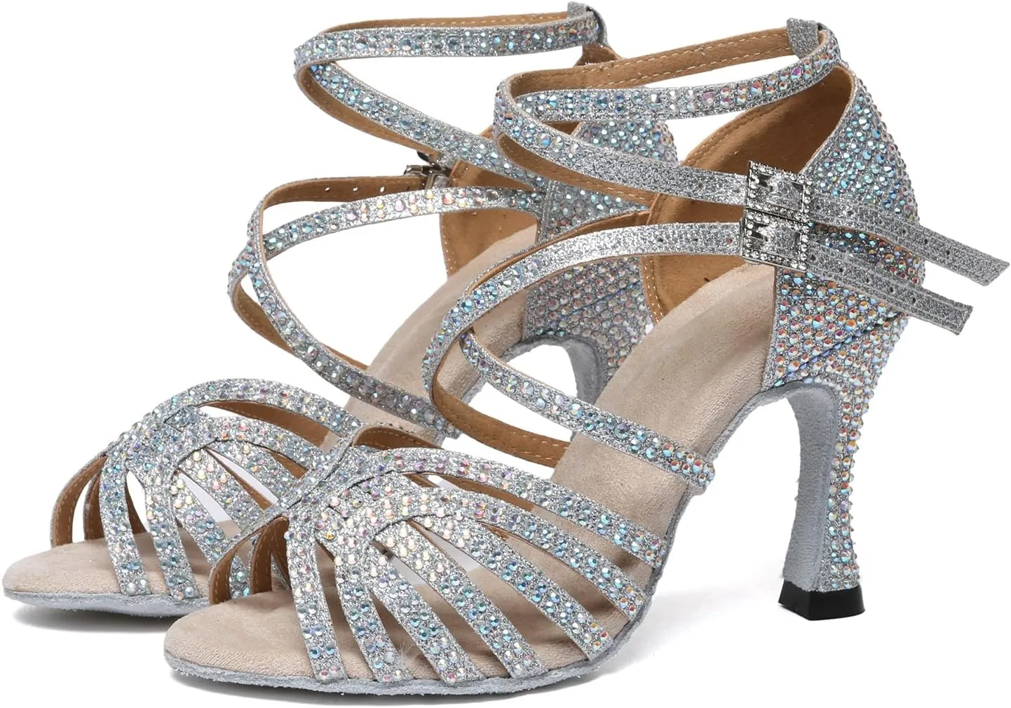 AOQUNFS Latin Dance Shoes Rhinestones Salsa Ballroom Practice Performance Dance Shoes for Women,L604