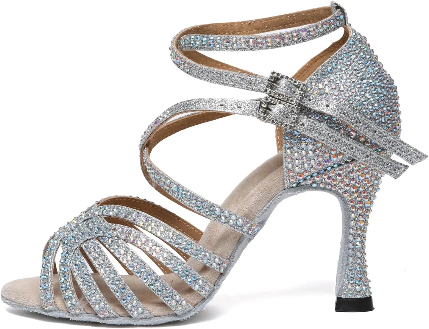 AOQUNFS Latin Dance Shoes Rhinestones Salsa Ballroom Practice Performance Dance Shoes for Women,L604