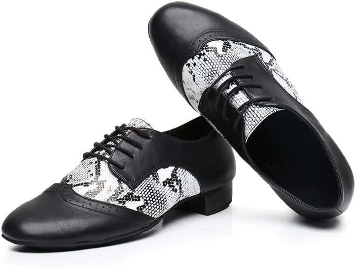 AOQUNFS Men's Latin Dance Shoes Black Patent Leather Leather Ballroom Tango Salsa Shoes,Model 8010