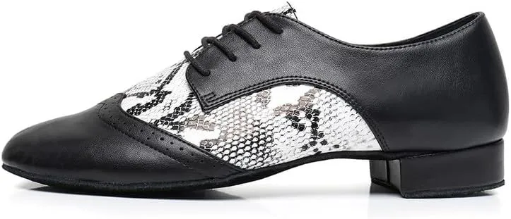 AOQUNFS Men's Latin Dance Shoes Black Patent Leather Leather Ballroom Tango Salsa Shoes,Model 8010