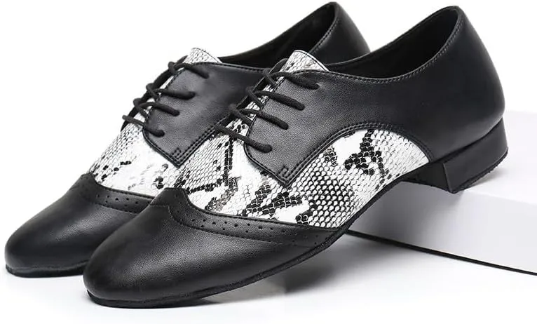 AOQUNFS Men's Latin Dance Shoes Black Patent Leather Leather Ballroom Tango Salsa Shoes,Model 8010