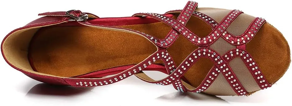 AOQUNFS Women Latin Dance Shoes Ballroom SalsaPerformance Practice Dancing Shoes,L441,Red,US 5.5