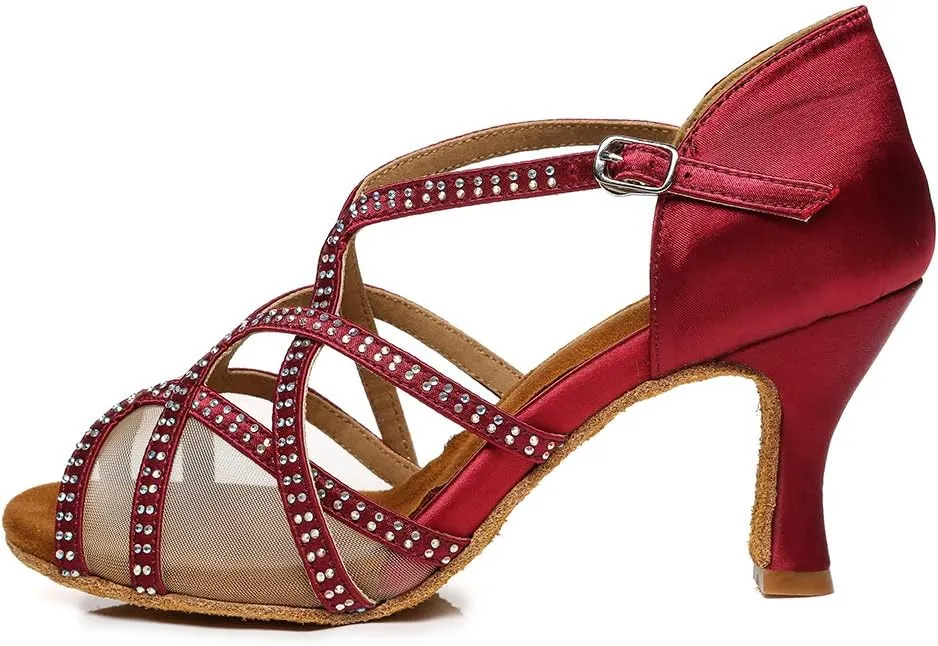 AOQUNFS Women Latin Dance Shoes Ballroom SalsaPerformance Practice Dancing Shoes,L441,Red,US 5.5