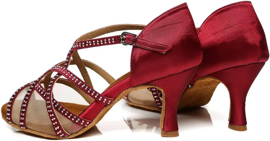 AOQUNFS Women Latin Dance Shoes Ballroom SalsaPerformance Practice Dancing Shoes,L441,Red,US 5.5