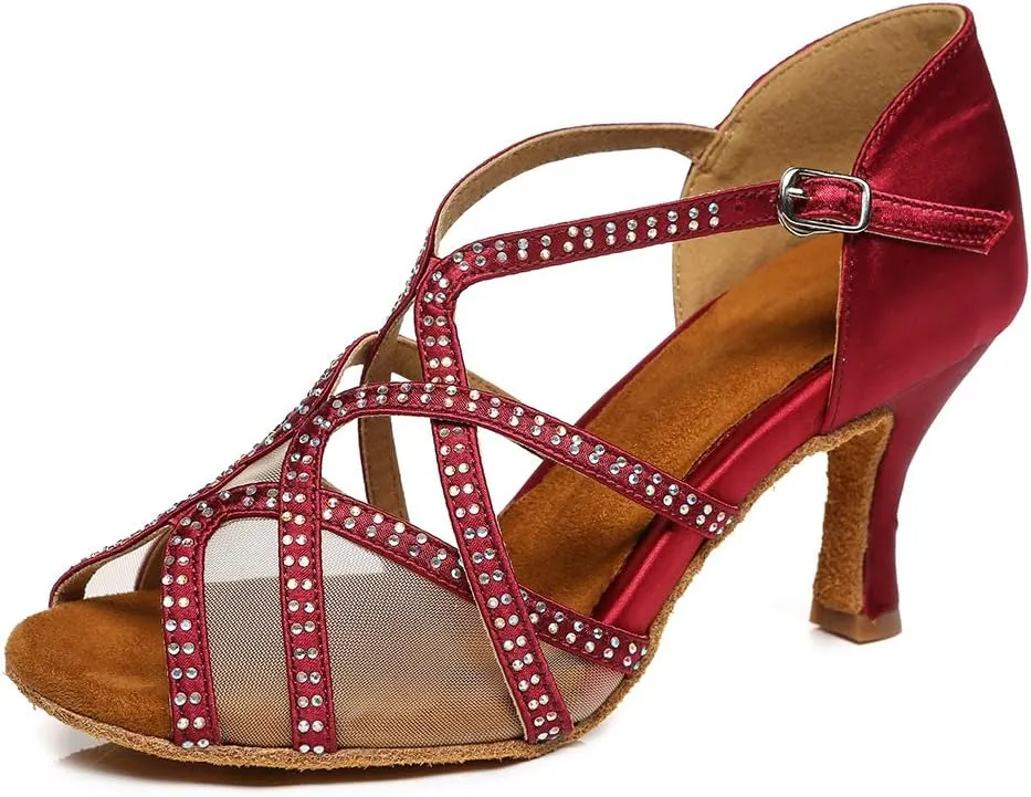 AOQUNFS Women Latin Dance Shoes Ballroom SalsaPerformance Practice Dancing Shoes,L441,Red,US 5.5