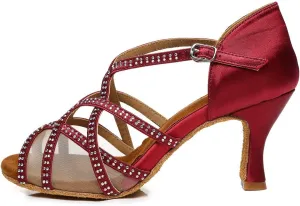 AOQUNFS Women Latin Dance Shoes Ballroom SalsaPerformance Practice Dancing Shoes,L441,Red,US 5.5