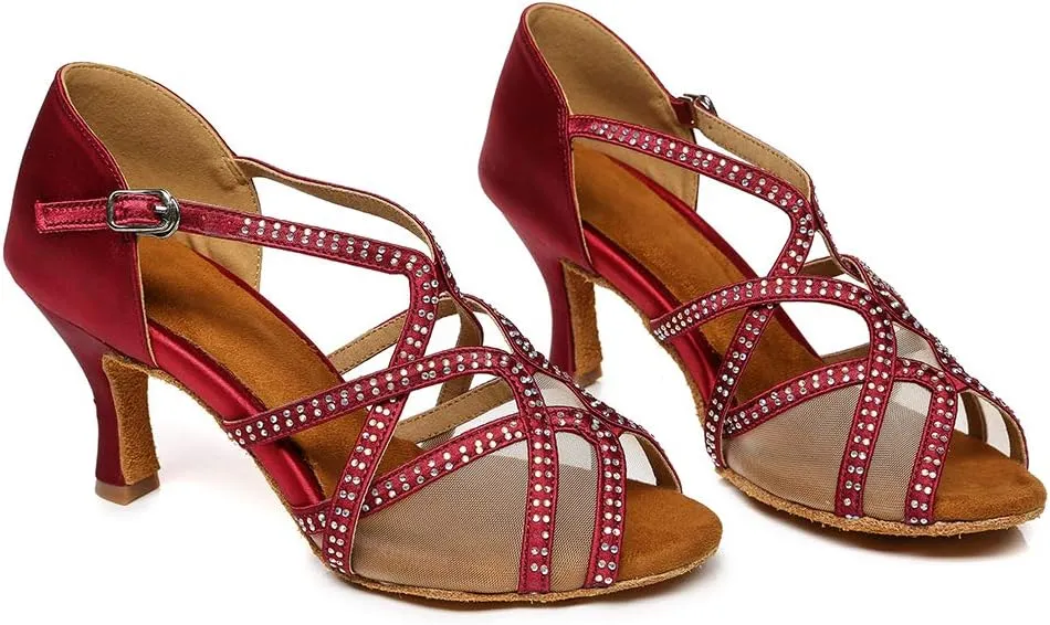 AOQUNFS Women Latin Dance Shoes Ballroom SalsaPerformance Practice Dancing Shoes,L441,Red,US 5.5