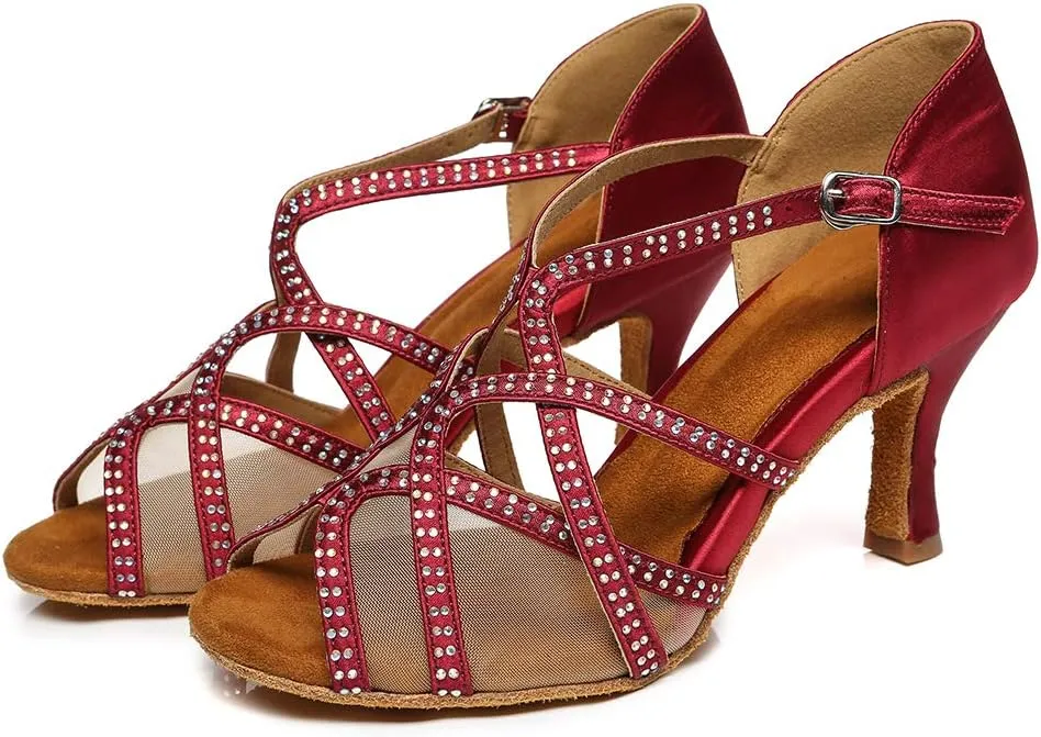 AOQUNFS Women Latin Dance Shoes Ballroom SalsaPerformance Practice Dancing Shoes,L441,Red,US 5.5