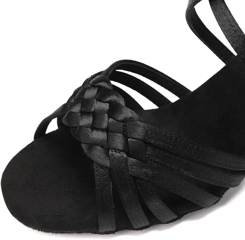AOQUNFS Women Latin Dance Shoes Satin Ballroom Salsa Practice Performance Dance Shoes,LB-7.5cm