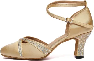 AOQUNFS Women's Latin Dance Shoes Closed Toe Salsa Ballroom Practice Performance Dancing Shoes,Model D51