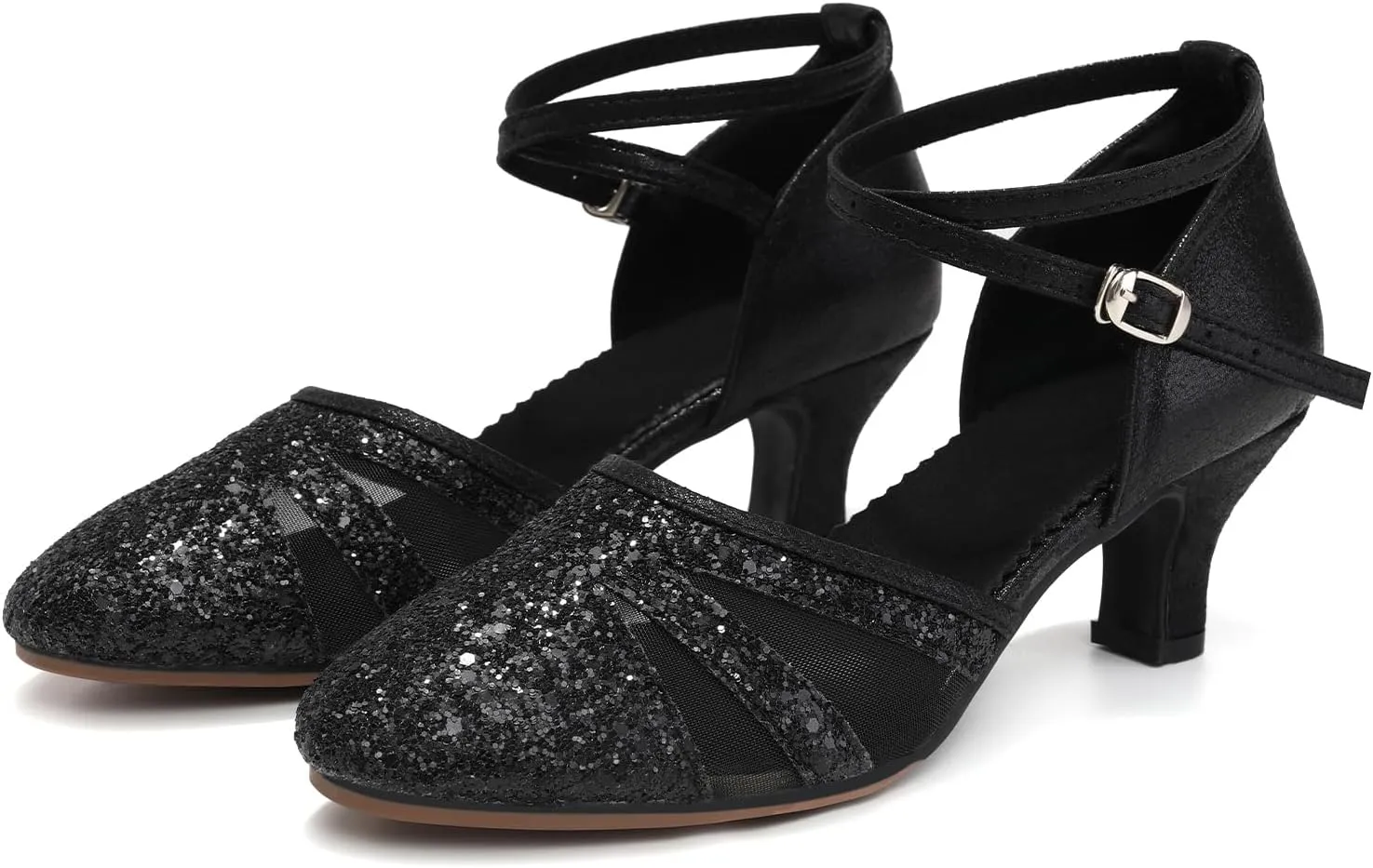 AOQUNFS Women's Latin Dance Shoes Closed Toe Sequin Ballroom Performance Party Dance Shoes,122