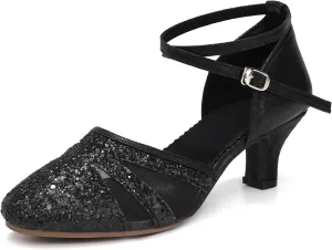 AOQUNFS Women's Latin Dance Shoes Closed Toe Sequin Ballroom Performance Party Dance Shoes,122