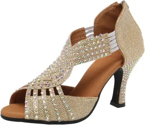 AOQUNFS Women's Latin Dance Shoes Rhinestones Ballroom Salsa Practice Performance Dancing Shoes,Model 086