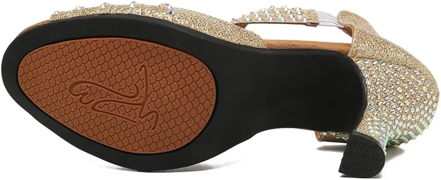 AOQUNFS Women's Latin Dance Shoes Rhinestones Ballroom Salsa Practice Performance Dancing Shoes,Model 086