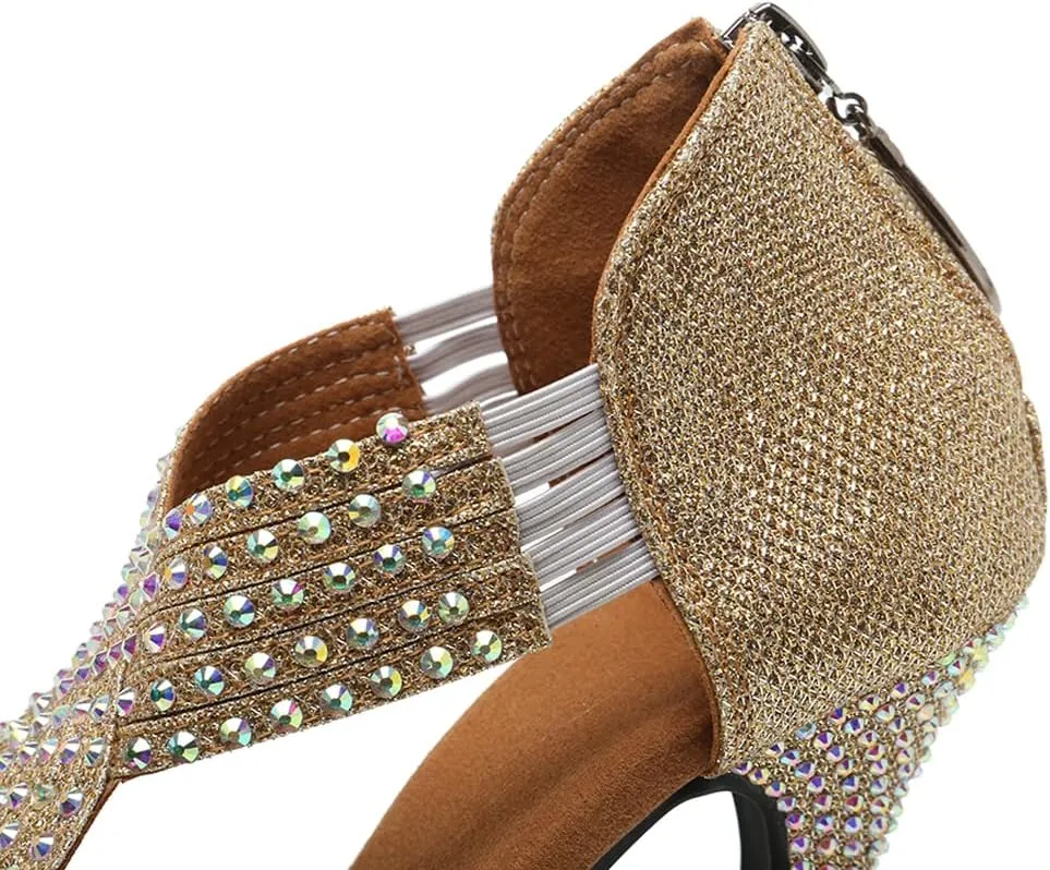 AOQUNFS Women's Latin Dance Shoes Rhinestones Ballroom Salsa Practice Performance Dancing Shoes,Model 086