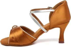 AOQUNFS Women's Professional Latin Dance Shoes Satin Salsa Ballroom Practice Dancing Shoes,Model 3037