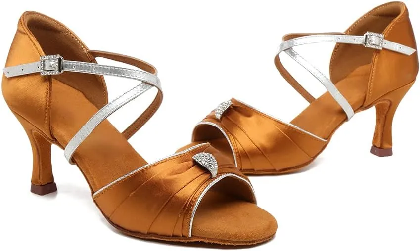AOQUNFS Women's Professional Latin Dance Shoes Satin Salsa Ballroom Practice Dancing Shoes,Model 3037