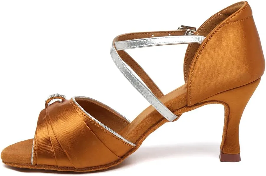 AOQUNFS Women's Professional Latin Dance Shoes Satin Salsa Ballroom Practice Dancing Shoes,Model 3037