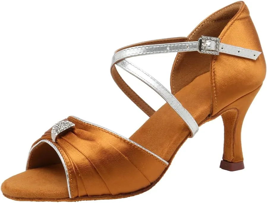 AOQUNFS Women's Professional Latin Dance Shoes Satin Salsa Ballroom Practice Dancing Shoes,Model 3037
