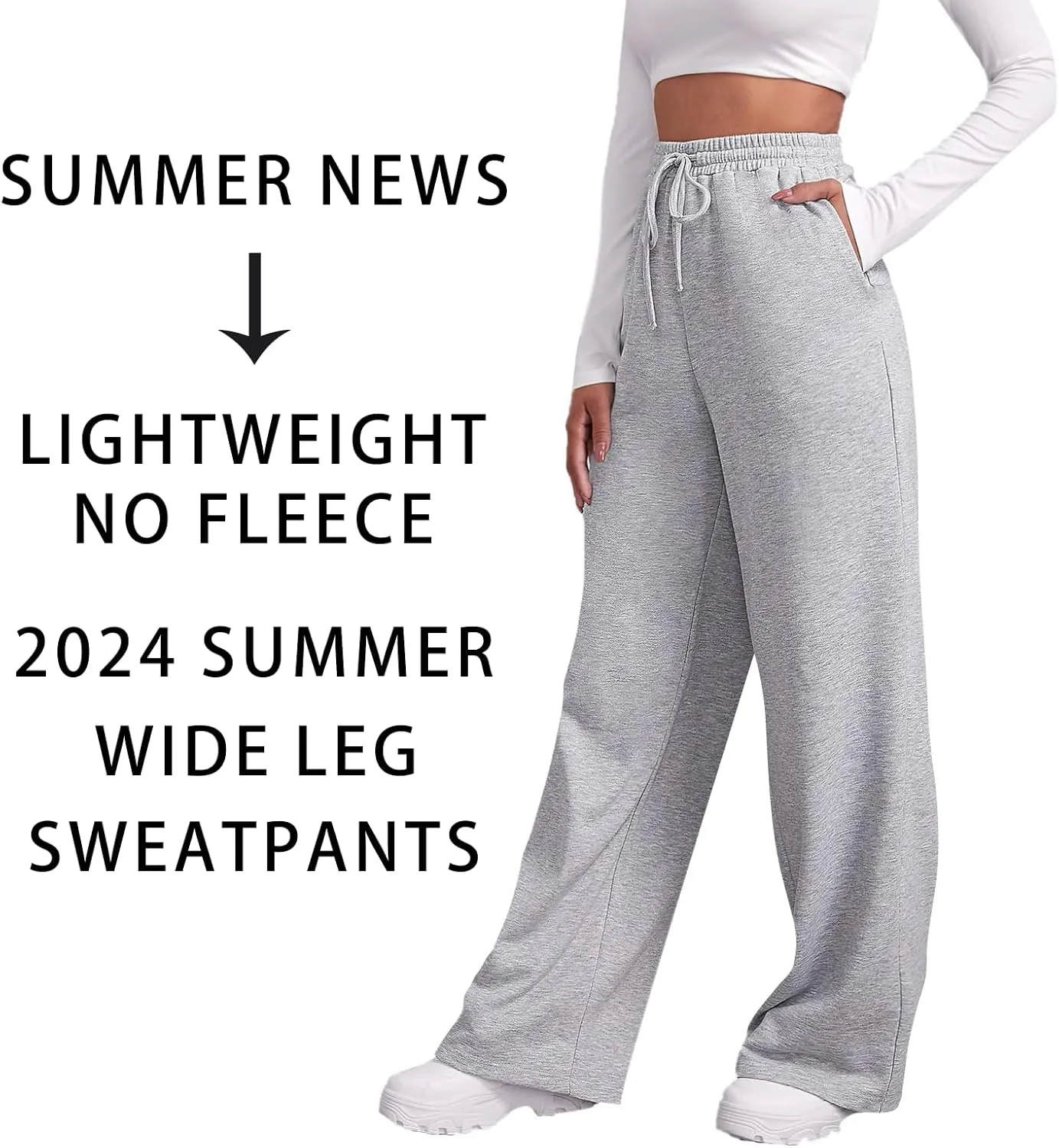 Baggy Wide Leg Sweatpants for Women Fleece High Waist Joggers with Pockets Lightweight Comfy Drawstring Sweat Pants