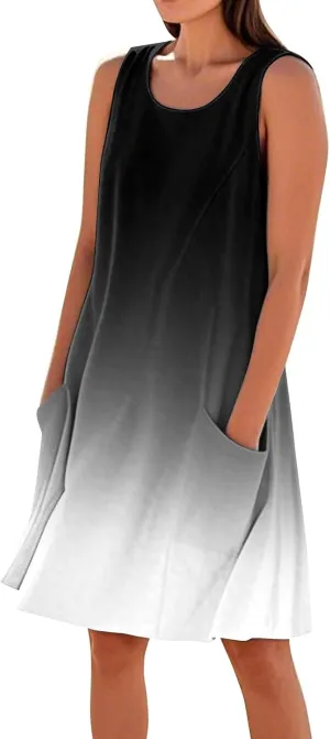 Beach Dresses for Women 2025 Vacation Summer Sleeveless Linen Midi Dress Flowy Plus Size Boho Dresses with Pocket
