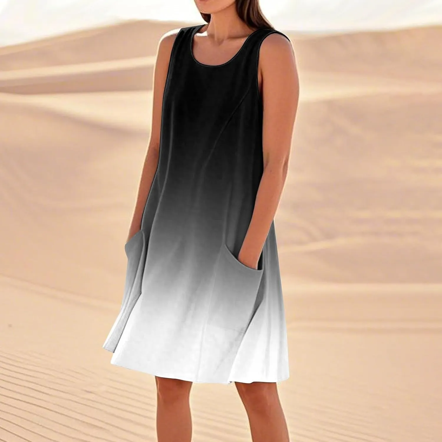 Beach Dresses for Women 2025 Vacation Summer Sleeveless Linen Midi Dress Flowy Plus Size Boho Dresses with Pocket