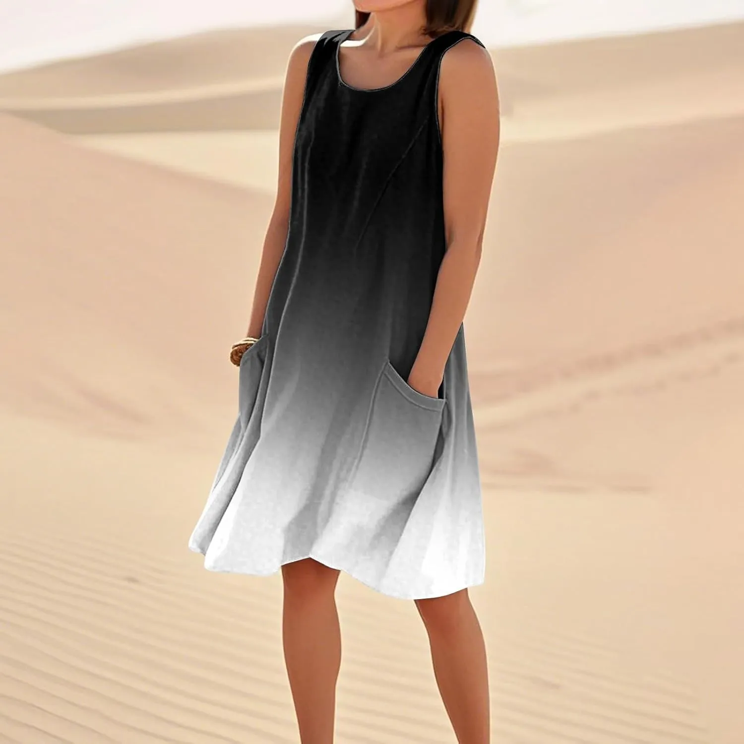 Beach Dresses for Women 2025 Vacation Summer Sleeveless Linen Midi Dress Flowy Plus Size Boho Dresses with Pocket