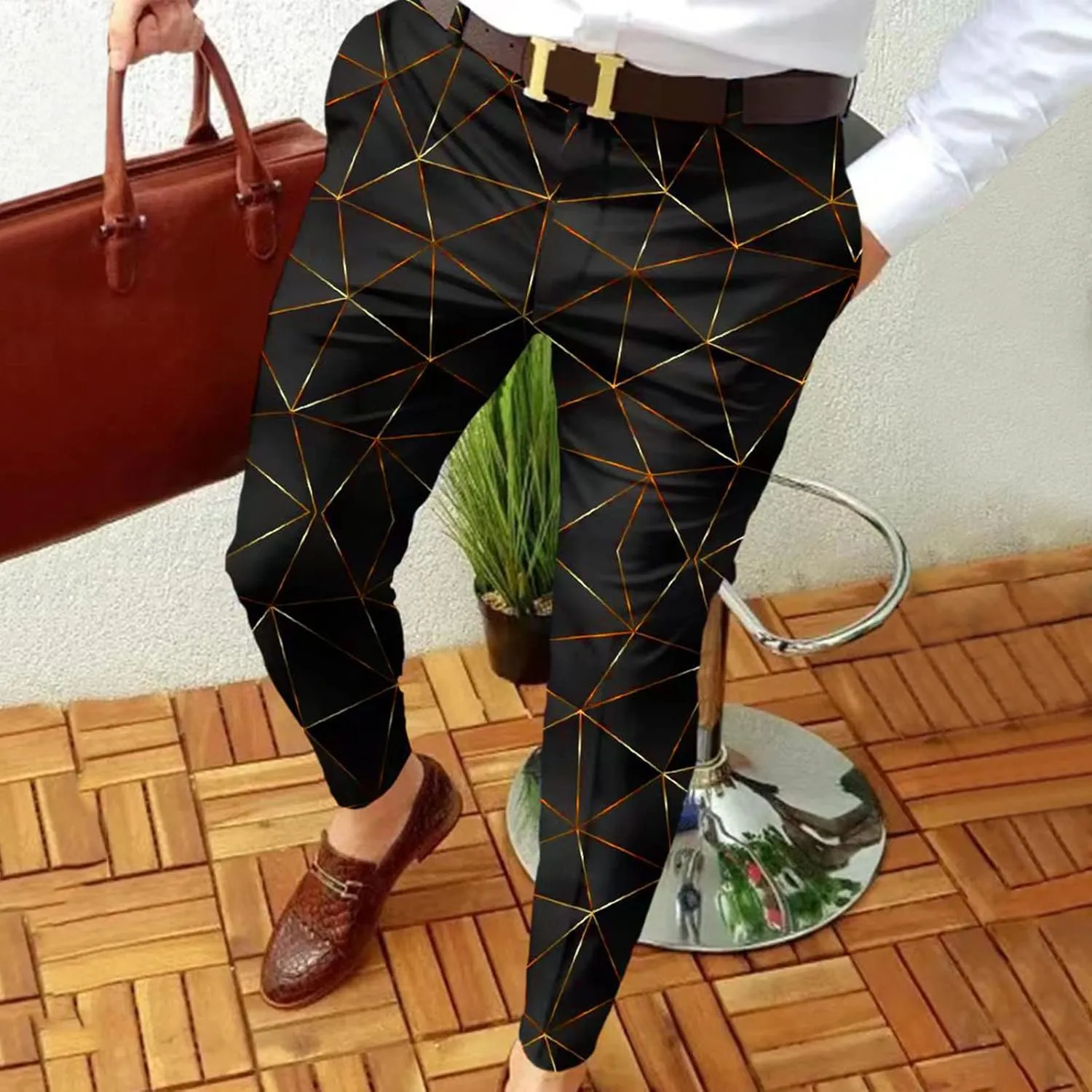 BIFUTON Mens Dress Pants Relaxed Fit Wrinkle Free Tapered Leg Office Formal Work Pants Casual Print Party Suit Trousers
