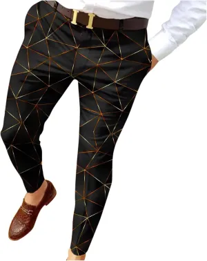 BIFUTON Mens Dress Pants Relaxed Fit Wrinkle Free Tapered Leg Office Formal Work Pants Casual Print Party Suit Trousers