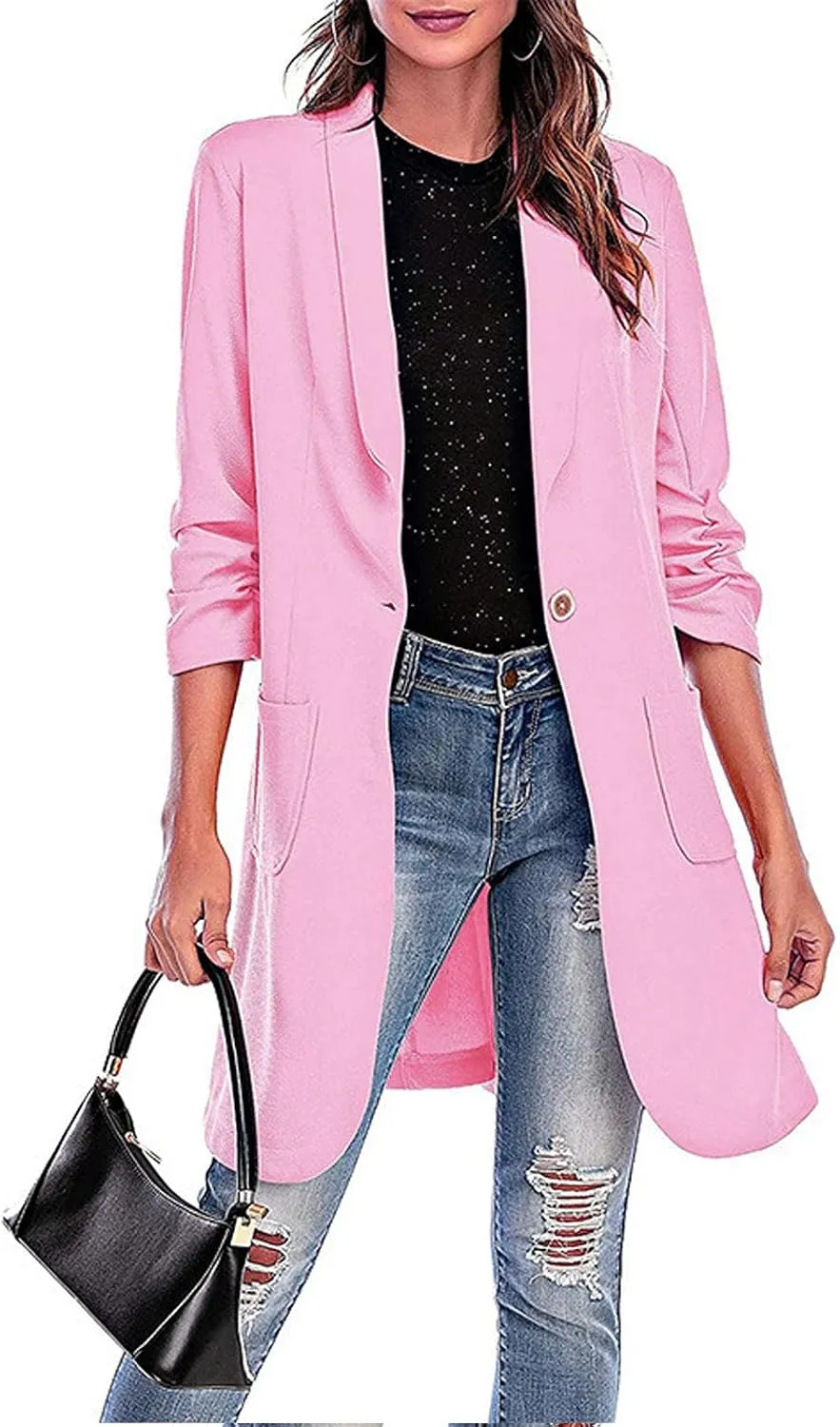 Blazer Women Notch Lapel Long Overcoat Cardigan Lapel Womens Coat Slim Jacket Long Trench With Pocket Women's Wool