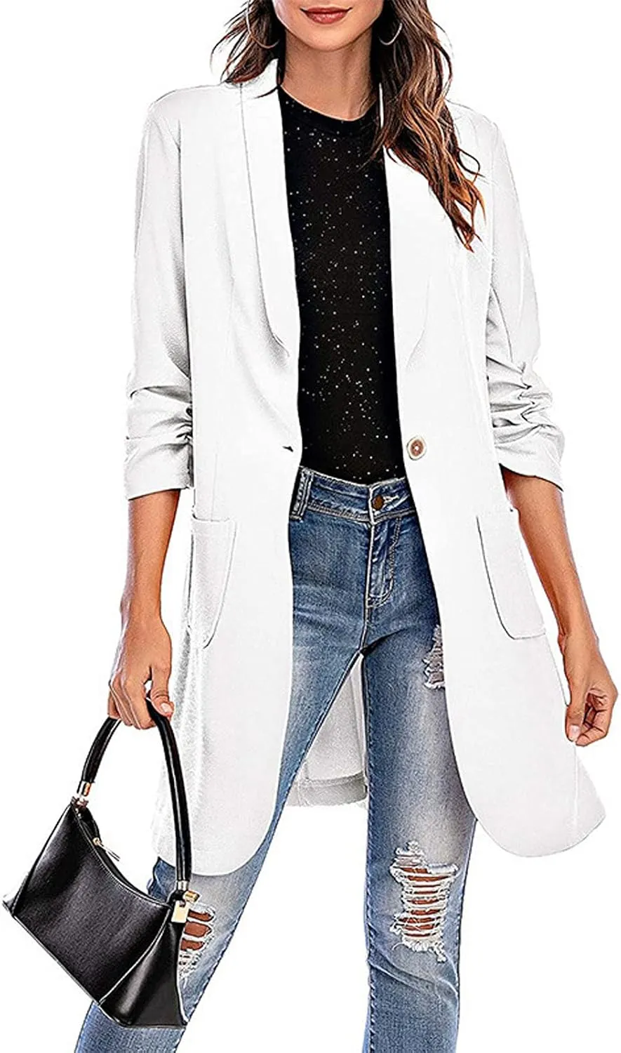 Blazer Women Notch Lapel Long Overcoat Cardigan Lapel Womens Coat Slim Jacket Long Trench With Pocket Women's Wool