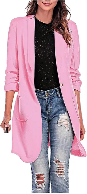 Blazer Women Notch Lapel Long Overcoat Cardigan Lapel Womens Coat Slim Jacket Long Trench With Pocket Women's Wool