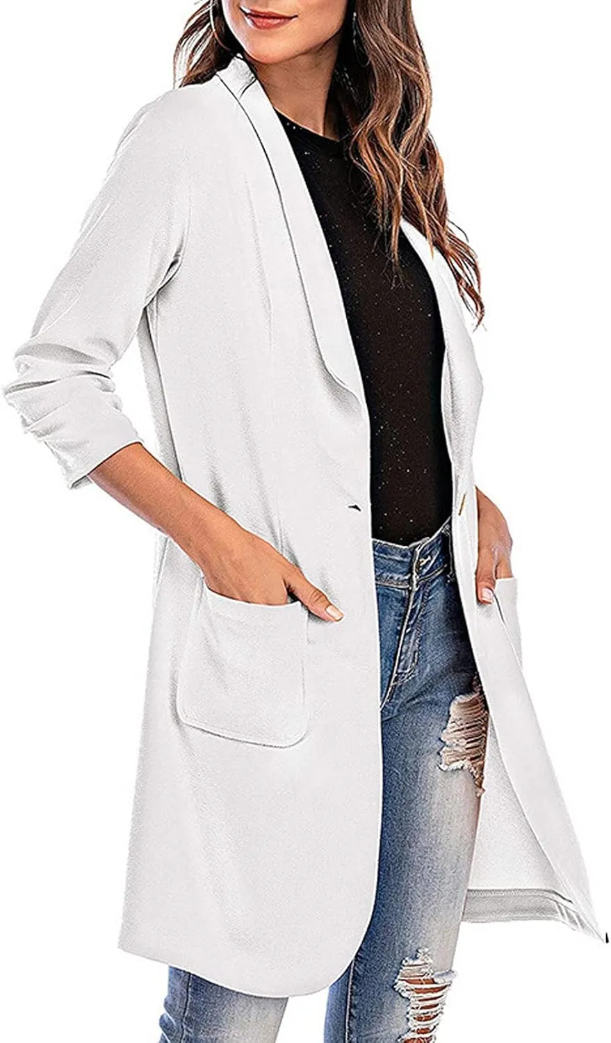Blazer Women Notch Lapel Long Overcoat Cardigan Lapel Womens Coat Slim Jacket Long Trench With Pocket Women's Wool