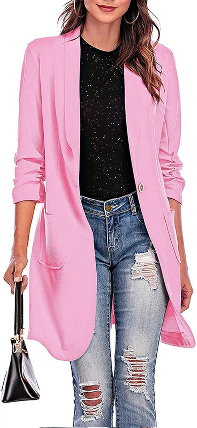 Blazer Women Notch Lapel Long Overcoat Cardigan Lapel Womens Coat Slim Jacket Long Trench With Pocket Women's Wool